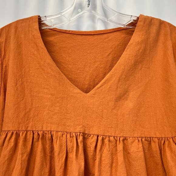 Shein Womens Orange V-Neck Short Sleeve Ruffle Short Mini Dress Size Medium - Picture 3 of 9